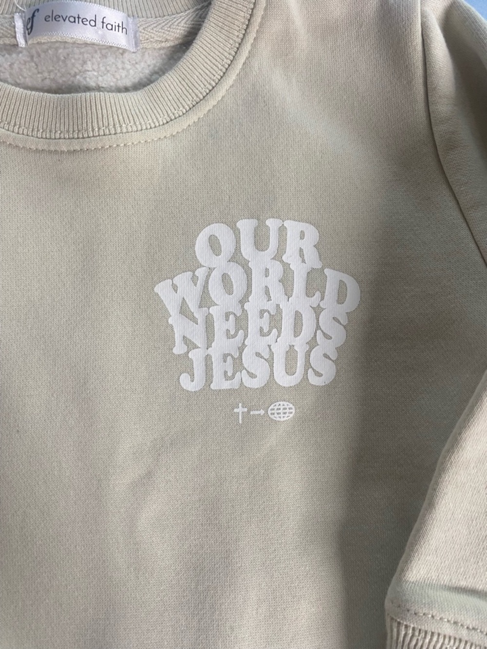 2/$20 Elevated Faith Kids 'Our World Needs Jesus' Sweatshirt - Cream